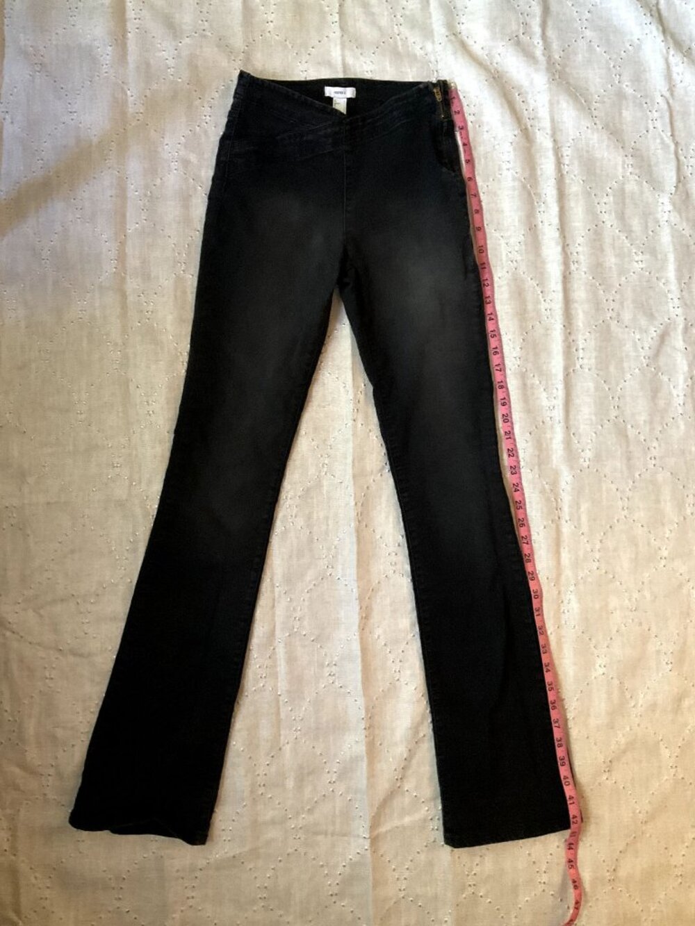 Black Boot Cut Crossover Waistband Black Jean - Size S